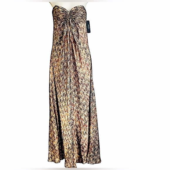 Laundry Silk Floral Pattern Ruched Empire Padded Bust Strapless Formal Maxi Gown - Picture 1 of 14